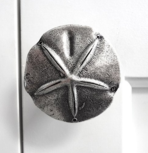 Sand Dollar Drawer Pull, Silver Finish, 1 Piece, Handmade Solid Metal, Beachy Drawer Knob