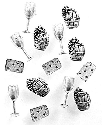 Wine and Cheese Push Pins, Decorative Push Pins, Unique Silver Push Pins, 15 Piece Metal Push Pin Set