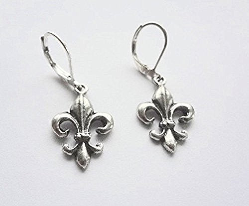 FLEUR DE LIS EARRINGS, ANTIQUE SILVER PLATED