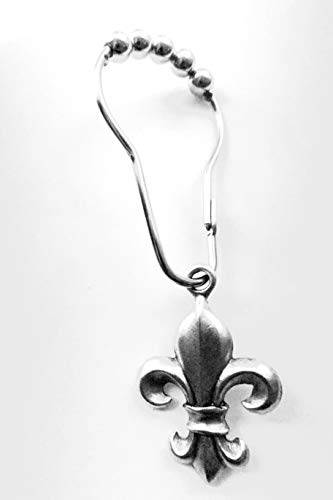 SA170AS Fleur De Lis Shower Curtain Hook Add-on - Antique Silver Finish - 12pcs Free Standard Silver Shower Curtain Hooks with Purchase