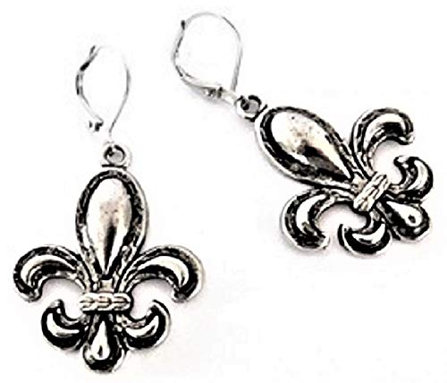 .LARGE FLEUR DE LIS EARRINGS ANTIQUE SILVER