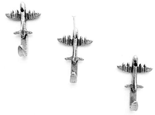 Mini Airplane Hooks, Picture Hooks, Jewelry Hooks, Decorative Hooks, Set of 3, Silver Finish