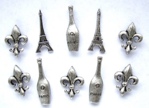 Simply Paris Push Pins, Decorative Push Pins, Unique Silver Push Pins, 15 Piece Metal Push Pin Set