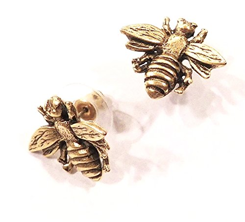 BUMBLE BEE EARRING WITH POST ANTIQUE GOLD
