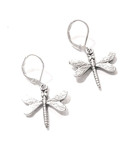 NEW ITEM. Dragonfly Earrings, Antique Silver plated