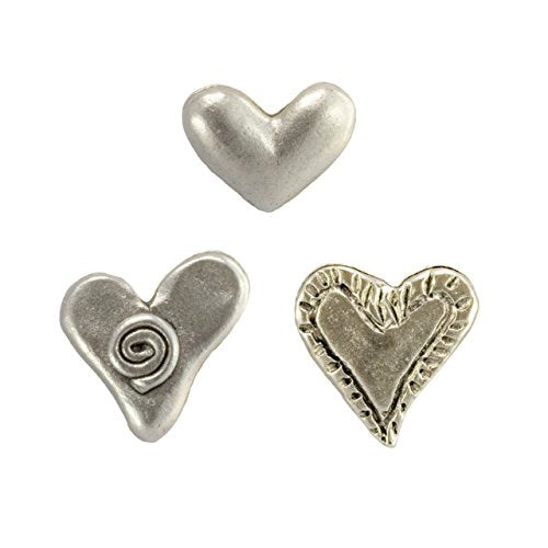 Artistic Heart Push Pins, Silver Heart Pushpins, Heart Thumb Tacks, 3 Artistic Styles , 15 Piece Set