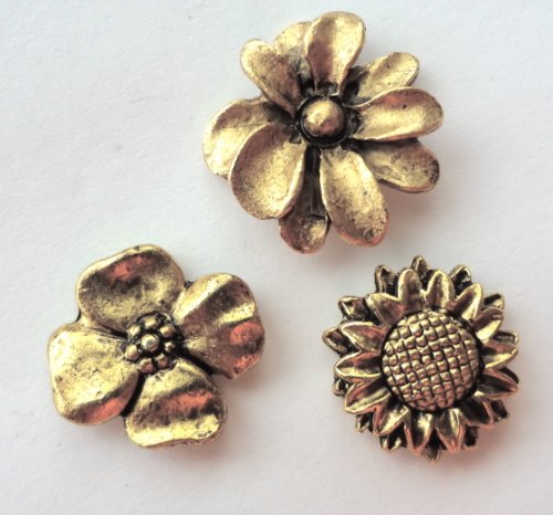 Flower Push Pins, Decorative Push Pins, Unique Gold Push Pins, 15 Piece Metal Push Pin Set