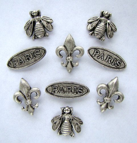 Paris Push Pins, Decorative Push Pins, Unique Silver Push Pins, 15 Piece Metal Push Pin Set