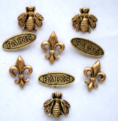 Paris Push Pins, Decorative Push Pins, Unique Gold Push Pins, 15 Piece Metal Push Pin Set T-97AG