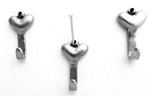Mini Heart Hooks, Picture Hooks, Jewelry Hooks, Decorative Hooks, Set of 3, Silver Finish