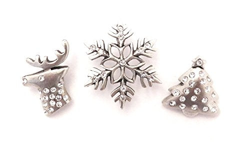 NORMA JEAN DESIGNS, LLC Set of 3 Holiday PINS with Glass Crystal Stones Antique Silver CL-105AS