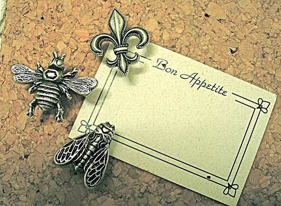 Bee Push Pins & Fleur De Lis Push Pins, Decorative Push Pins, Unique Gold Push Pins, 15 Piece Metal Push Pin Set