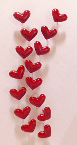 Red Heart Push Pins, Decorative Push Pins, Unique Red Painted Push Pins, 15 Piece Metal Push Pin Set
