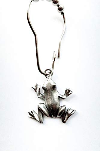 Frog Shower Hook Adornements, Antique Silver, Set of 12