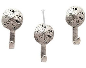 Mini Sand Dollar Hooks, Picture Hooks, Jewelry Hooks, Decorative Hooks, Set of 3, Silver Finish