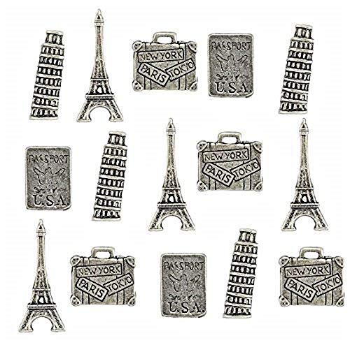 Travel Push Pins, 3 Styles - Decorative Push Pins, Unique Silver Push Pins, 15 Piece Metal Push Pin Set