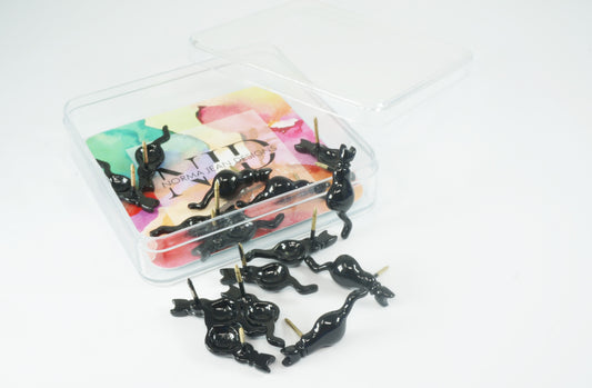 Black Cat Push Pins, Decorative Push Pins, Unique Black Painted Push Pins, 15 Piece Metal Push Pin Set
