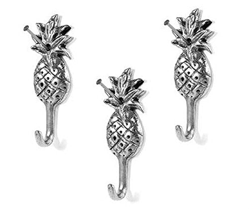3PC Antique Silver Pineapple Hooks, Picture Hanger, Solid Metal Hooks