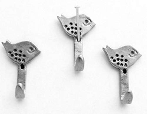 Mini Bird Hooks, Picture Hooks, Jewelry Hooks, Decorative Hooks, Set of 3, Silver Finish