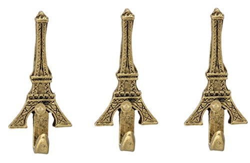Mini Eiffel Tower Hooks, Picture Hooks, Jewelry Hooks, Decorative Wall Hooks, Set of 3, Gold Finish