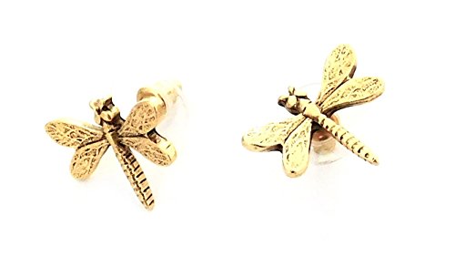 . DRAGONFLY EARRING WITH POST ANTIQUE GOLD