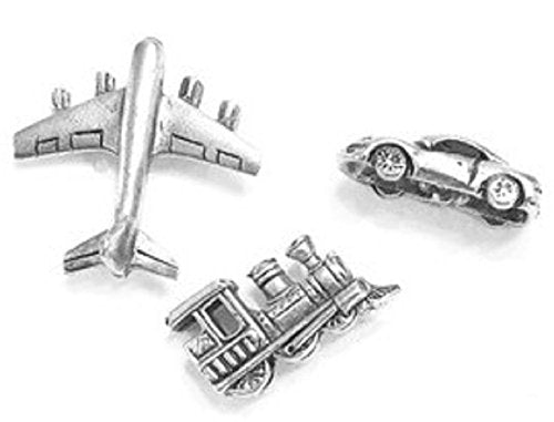 Train, Plane, and Car Push Pins, Decorative Push Pins, Unique Silver Push Pins, 15 Piece Metal Push Pin Set