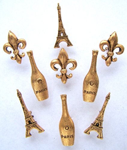 Simply Paris Push Pins, Decorative Push Pins, Unique Gold Push Pins, 15 Piece Metal Push Pin Set