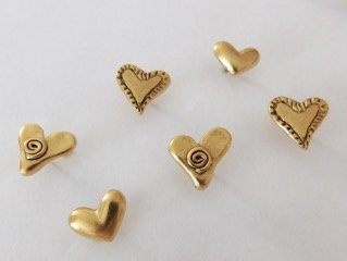 Artistic Heart Push Pins, Decorative Push Pins, Unique Gold Push Pins, 15 Piece Metal Push Pin Set