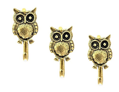 Owl Hooks, Small Hooks, Picture Hooks, Jewelry Hooks, Decorative Hooks, Set of 3, Gold Finish