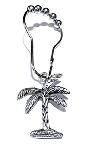 Palm Tree Shower Hook Adornments, Set of 12, Antique Silver, Free chrome roller bead shower curtain hooks with purchase