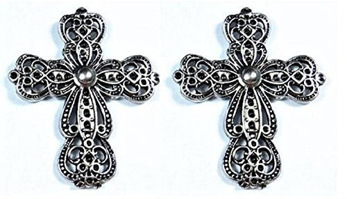 Large Ornate Cross Magnets, Antique Silver, Set of 2