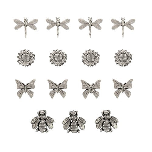 Springtime Push Pins, Decorative Push Pins, Unique Silver Push Pins, 15 Piece Metal Push Pin Set, 15 Piece